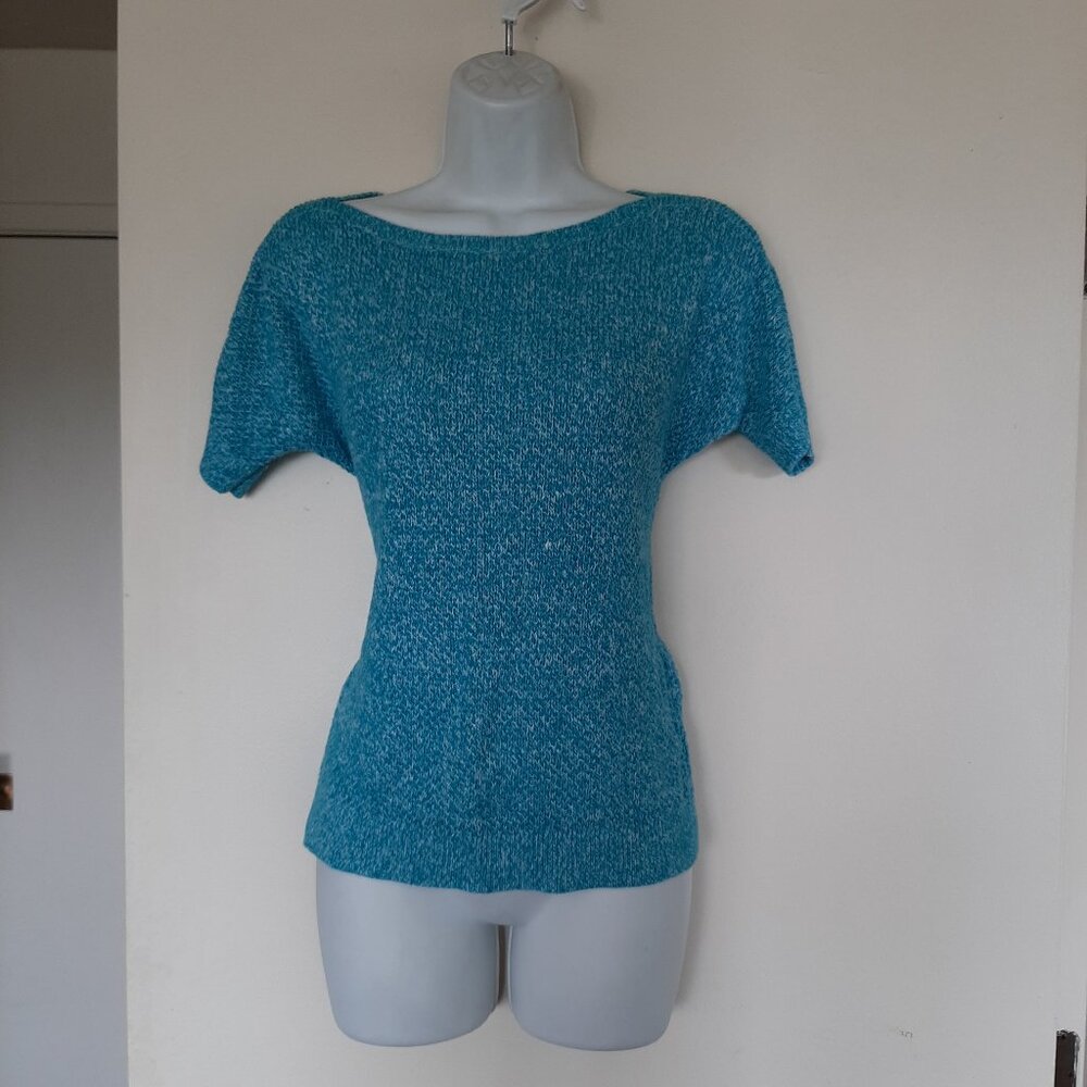 Lauren Ralph Lauren Women's Linen Cotton Blue White Yarn Knit Sweater Small